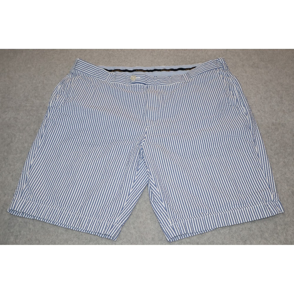 Brooks Brothers Bermuda Short Mens 40 Blue White Seersucker Striped Cotton FLAT